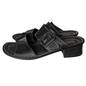 Josef Seibel Black Leather Buckle Slip On Sandals Size 39 Comfort Open Toe